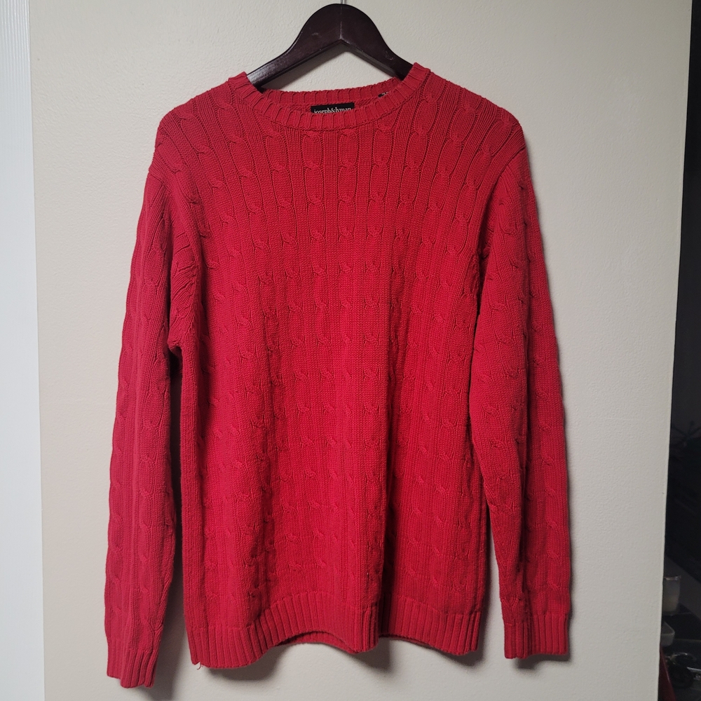 Joseph & Lyman Mens Medium Red Cable Knit Crewneck Sweater Classic Office